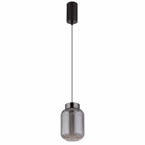 Globo Lighting Modern Cylinder LED Pendant Lamp in Black, Chrome and Grey with Smoked Glass, Height: 150 cm – 2