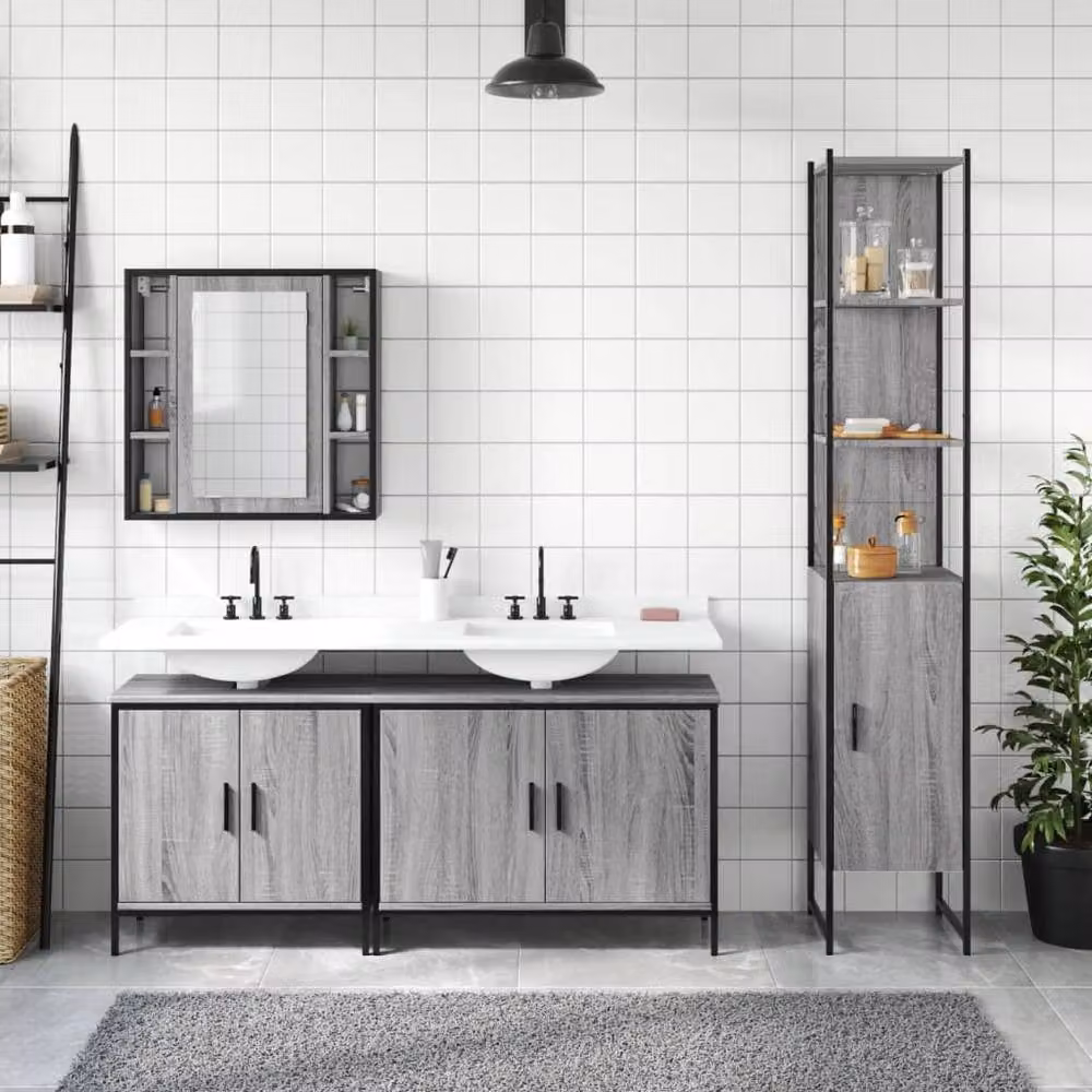 Berkfield Home 4 Piece Grey Sonoma Bathroom Cabinet Set with Hinged Doors and Internal Shelves – 2