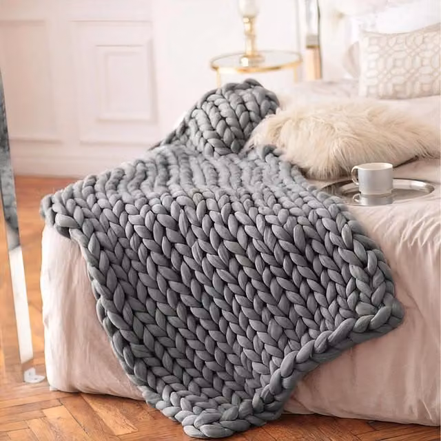 Lifeideas Grey Chunky Knit Handwoven Hygge Throw Blanket, Width: 120 cm