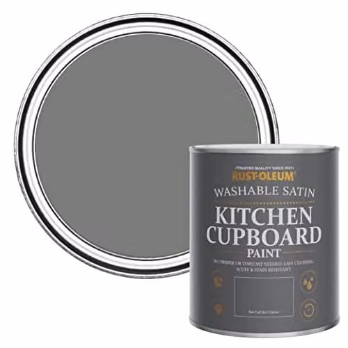 Rust-Oleum Grey Scrubbable Kitchen Cupboard Paint in Satin Finish, 750ml – 1