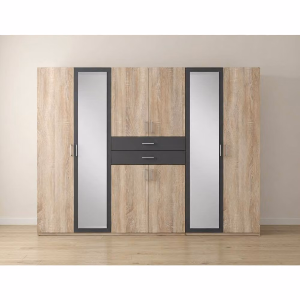 KDMD Diver Oak and Grey 6 Door Wardrobe with Mirror, Width: 270 cm – 2