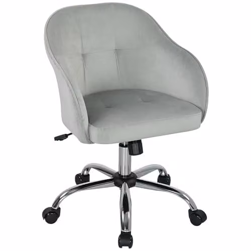 HOMCOM Grey Velvet Swivel Task Chair for Home Office and Bedroom, H 86 x W 61 x D 61 cm – 1