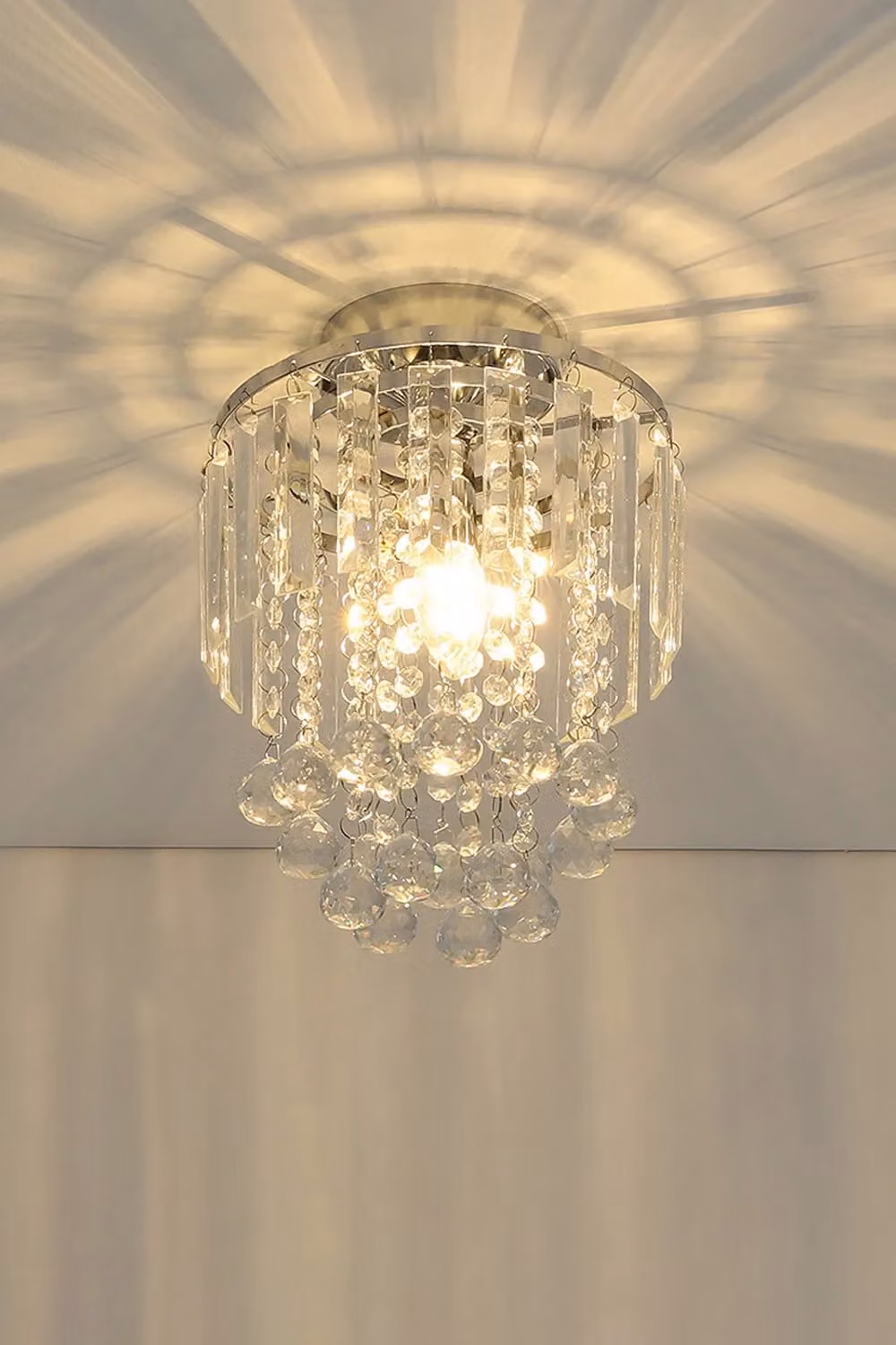 Living and Home Crystal Cascade Flush Mount Chandelier in Silver and Chrome – 4