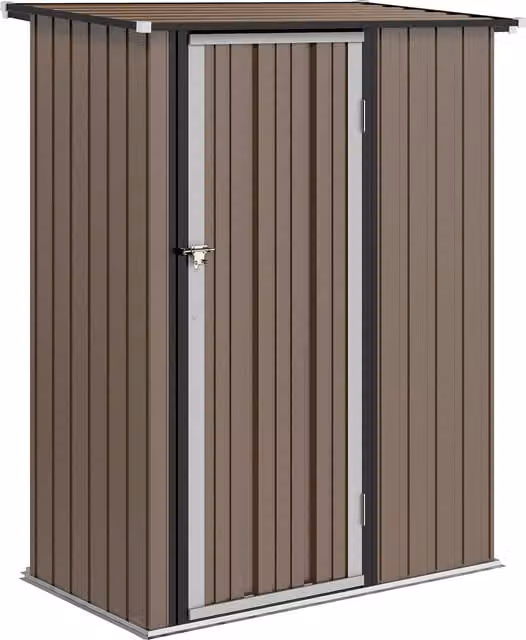 Outsunny Brown Metal Garden Storage Shed with Sloped Roof and Lockable Door, W/D/H: 152.4 x 91.44 x 152.4 cm