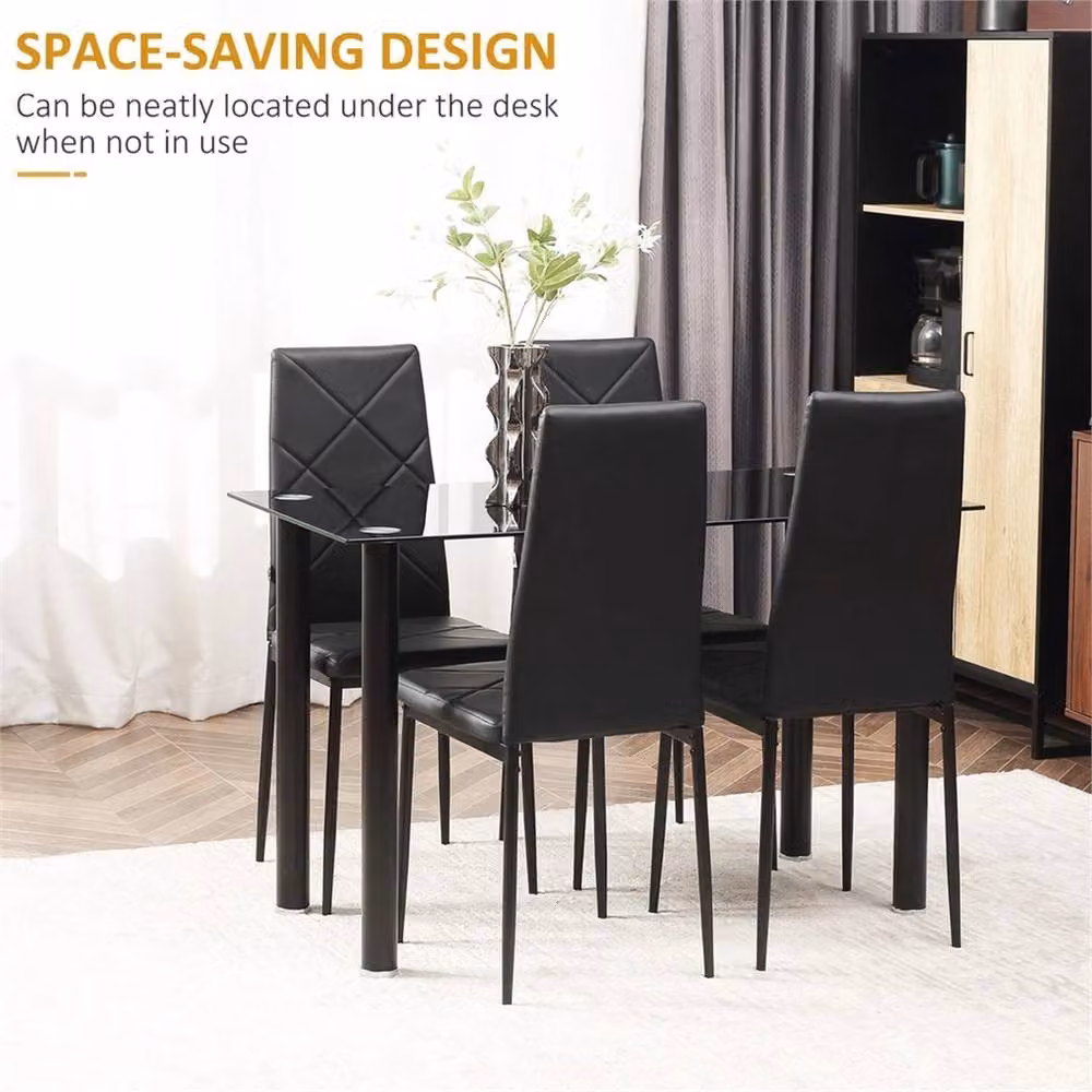 Nordara Black Modern Rectangular Glass Dining Table Set with 4 Chairs – 3