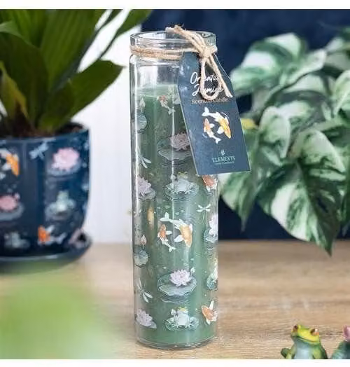 KDMD Oriental Jasmine Pond Print Glass Tube Tabletop Candle in Green