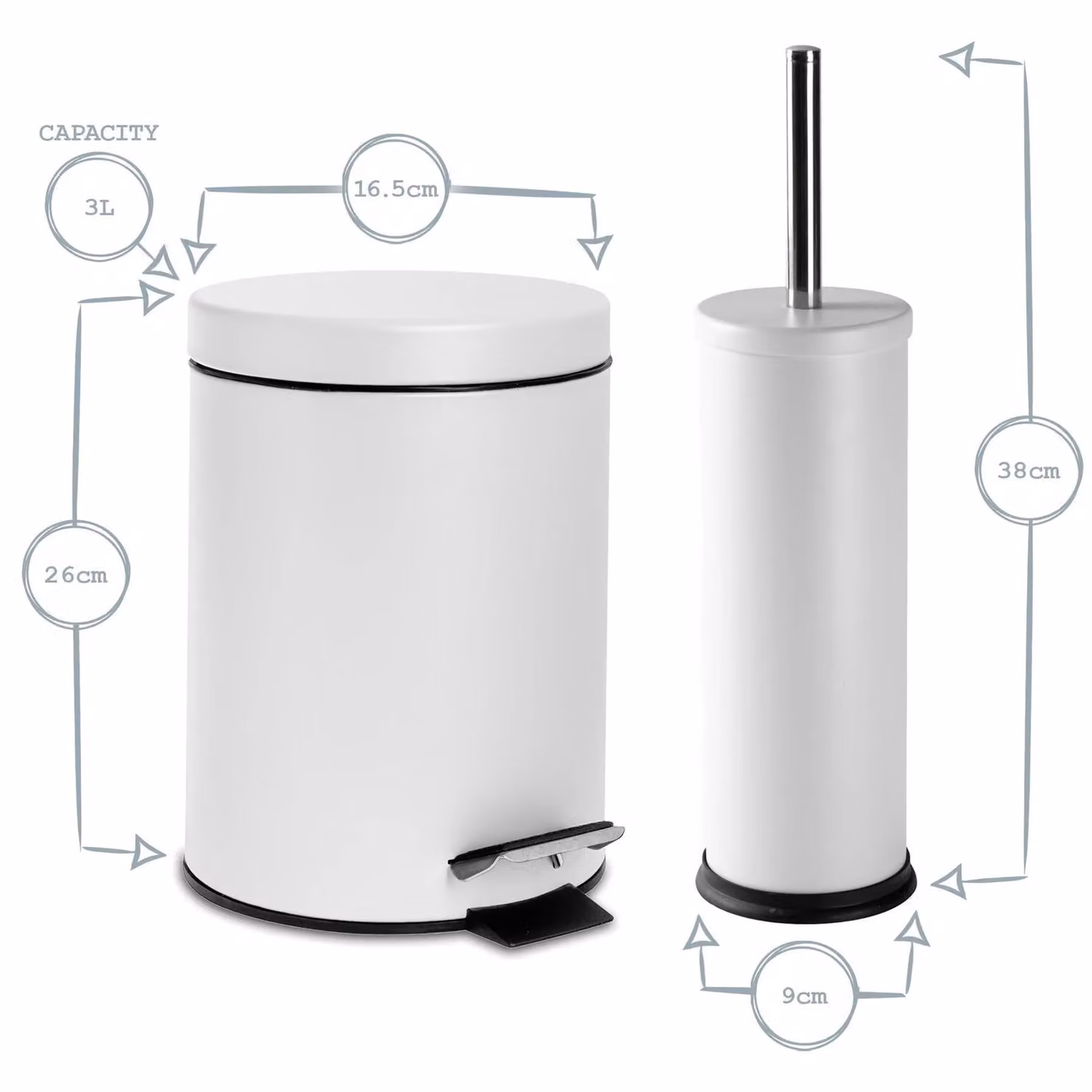 Harbour Housewares 3L Black Stainless Steel Pedal Bin and Toilet Brush Set – 6