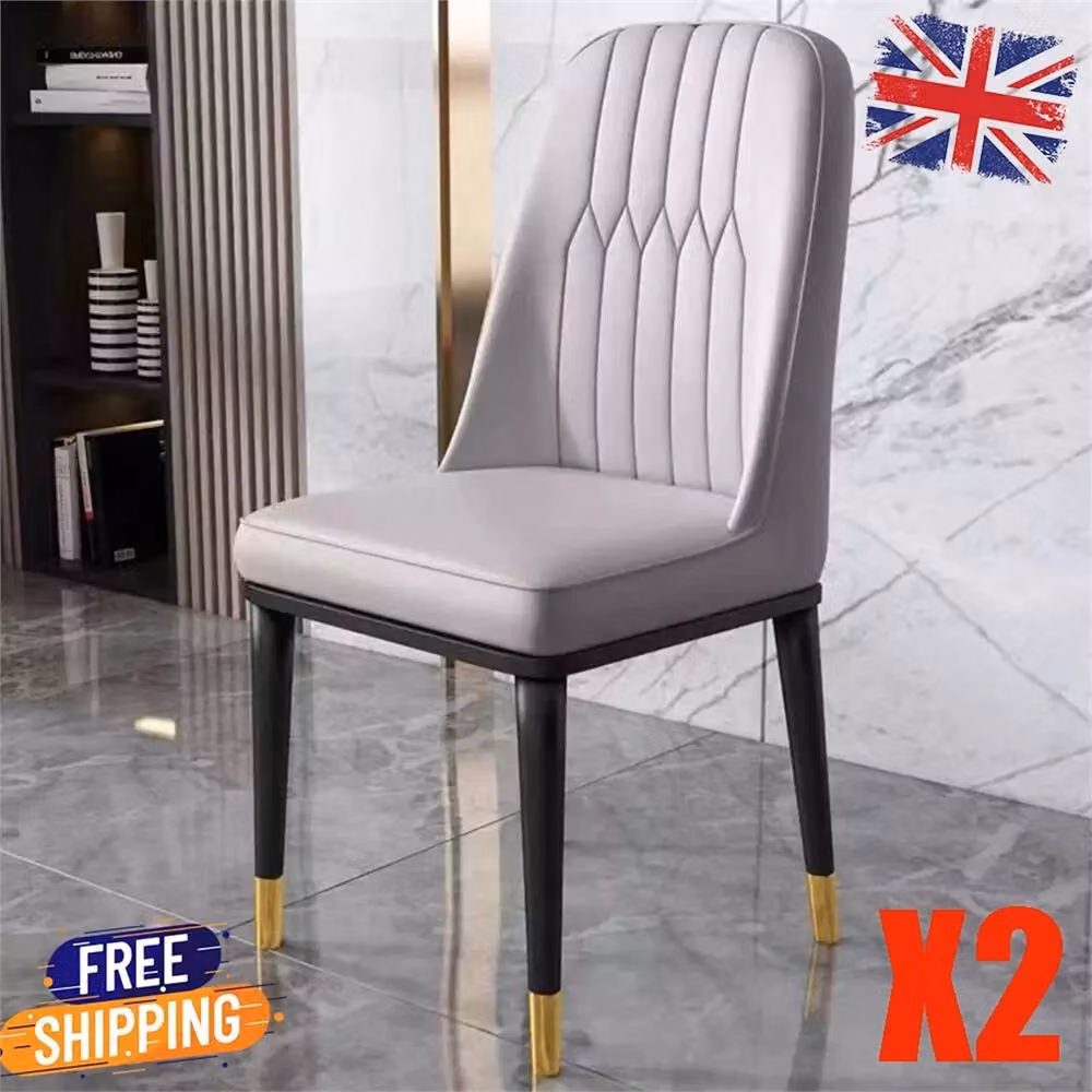 Havendro Set of 2 Grey Faux Leather Padded Dining Chairs with Metal Legs – 3