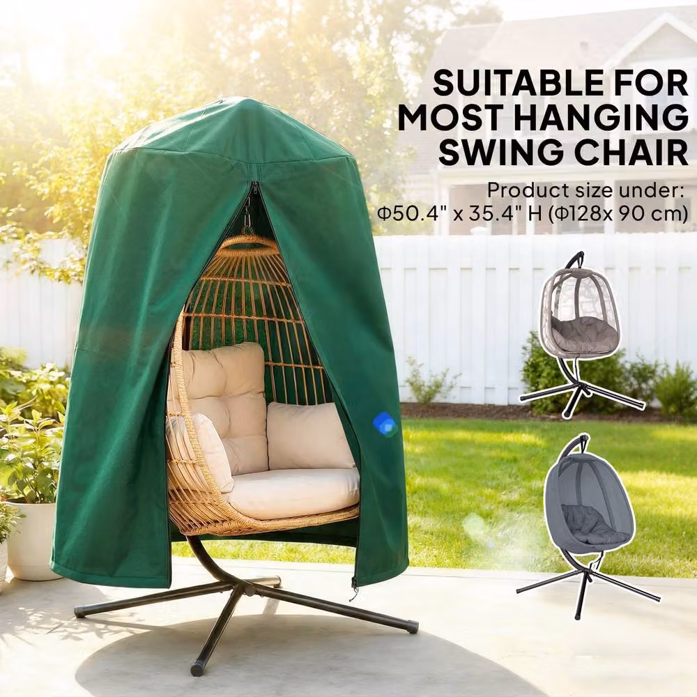 OUTSUNNY Waterproof Green Hanging Egg Chair Cover with Zip Closure – 3