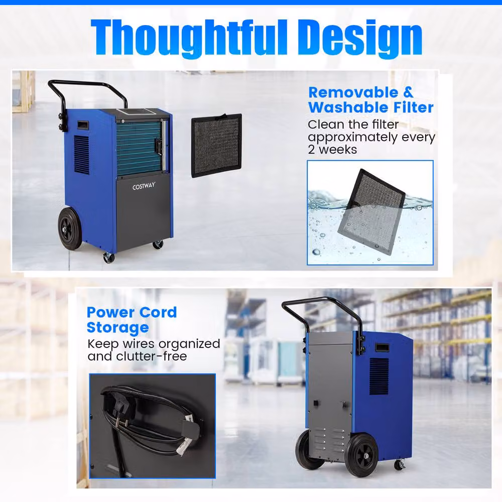 Costway Commercial Industrial Dehumidifier, 73 L/Day, Blue – 4