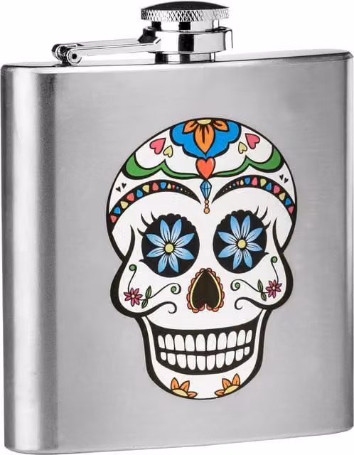 Orsina Skull Design Hip Flask in Silver