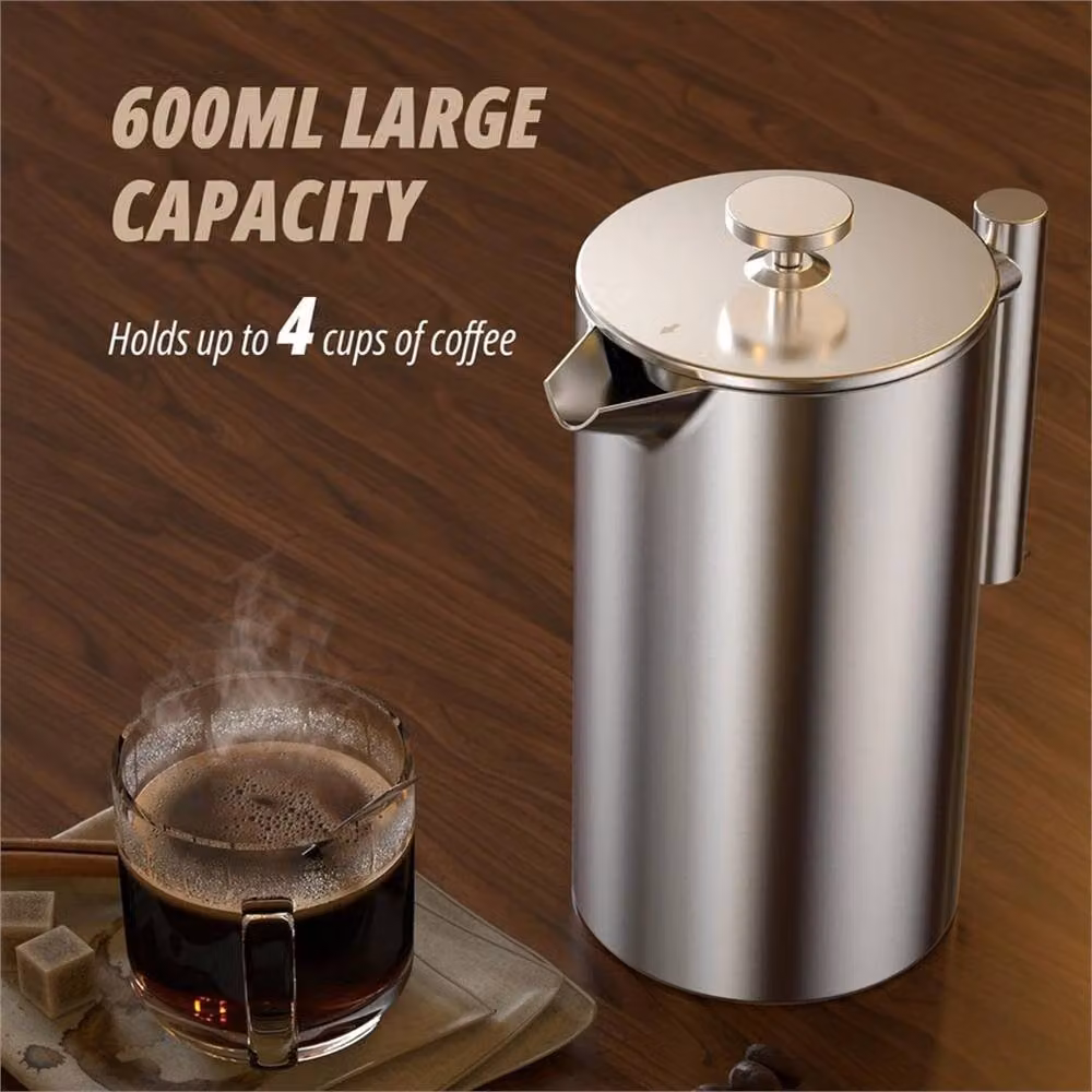 Nordara Stainless Steel French Press Coffee Maker, Silver, 600 ml – 5