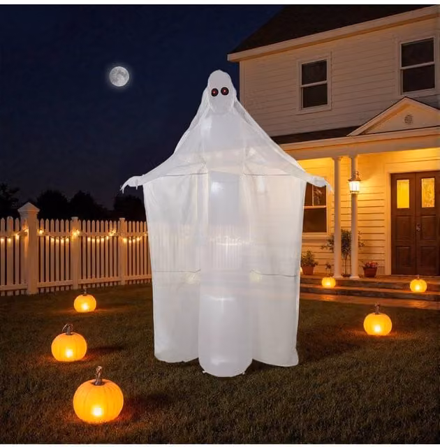 Garden Sanctuary Tall Ghost Bribe Inflatable with Red Eyes for Halloween in White – 1