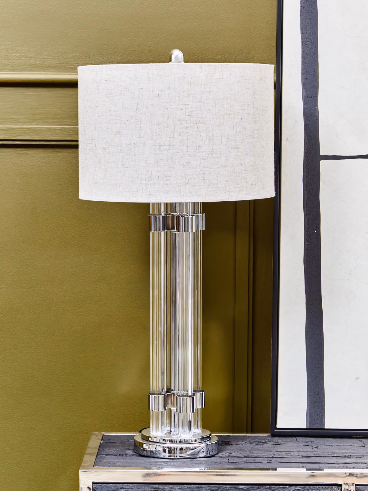 Fifty Five South Modern Silver and Ivory Table Lamp with Glass and Metal Details – 3