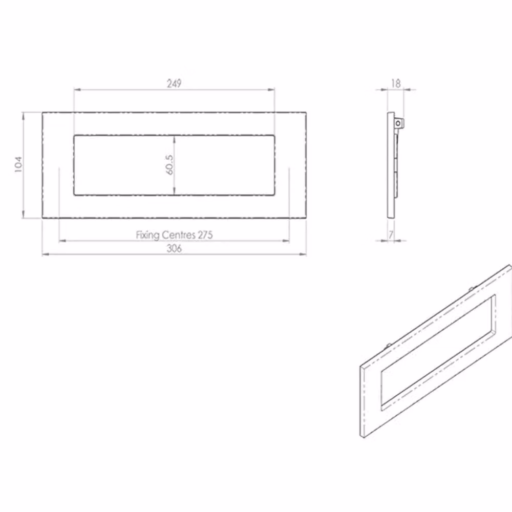 Loops Inward Opening Letterbox Plate in Satin Chrome, W: 306 mm, H: 104 mm, Fixing Centres: 275 mm – 2