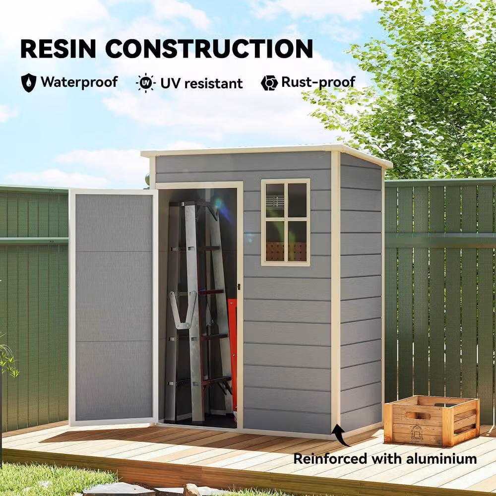 STILVORA Modern Grey Garden Shed with Floor, Lockable Door and Side Vent – 5