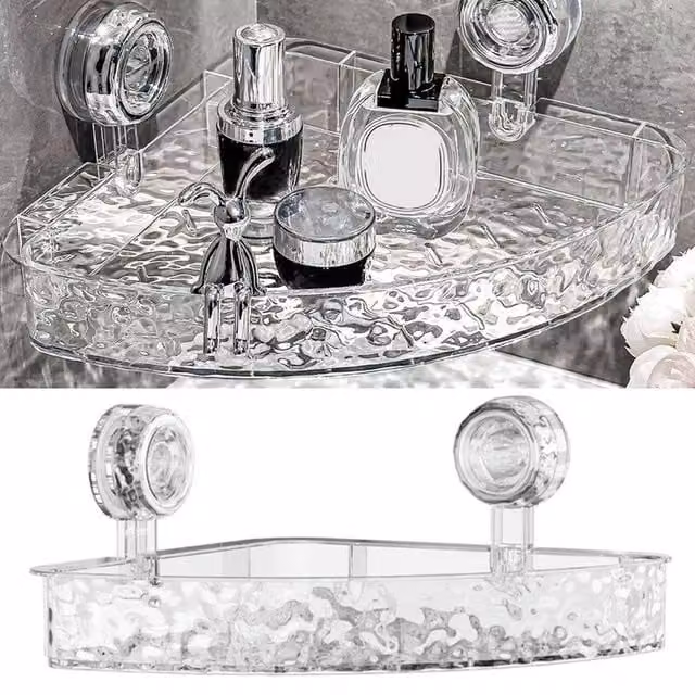 KORVIXA 1-Tier Suction Cup Shower Caddy in Clear with Drainage – 1