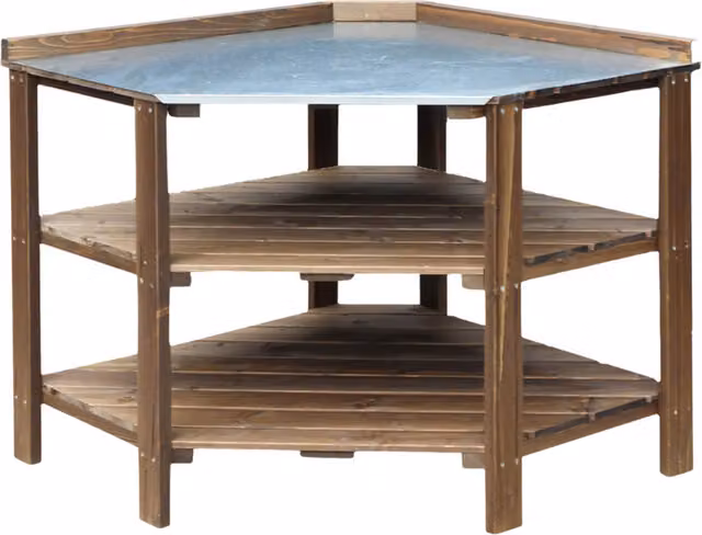 Waltons Rustic Brown Outdoor Wooden Kitchen Corner Table Shelves