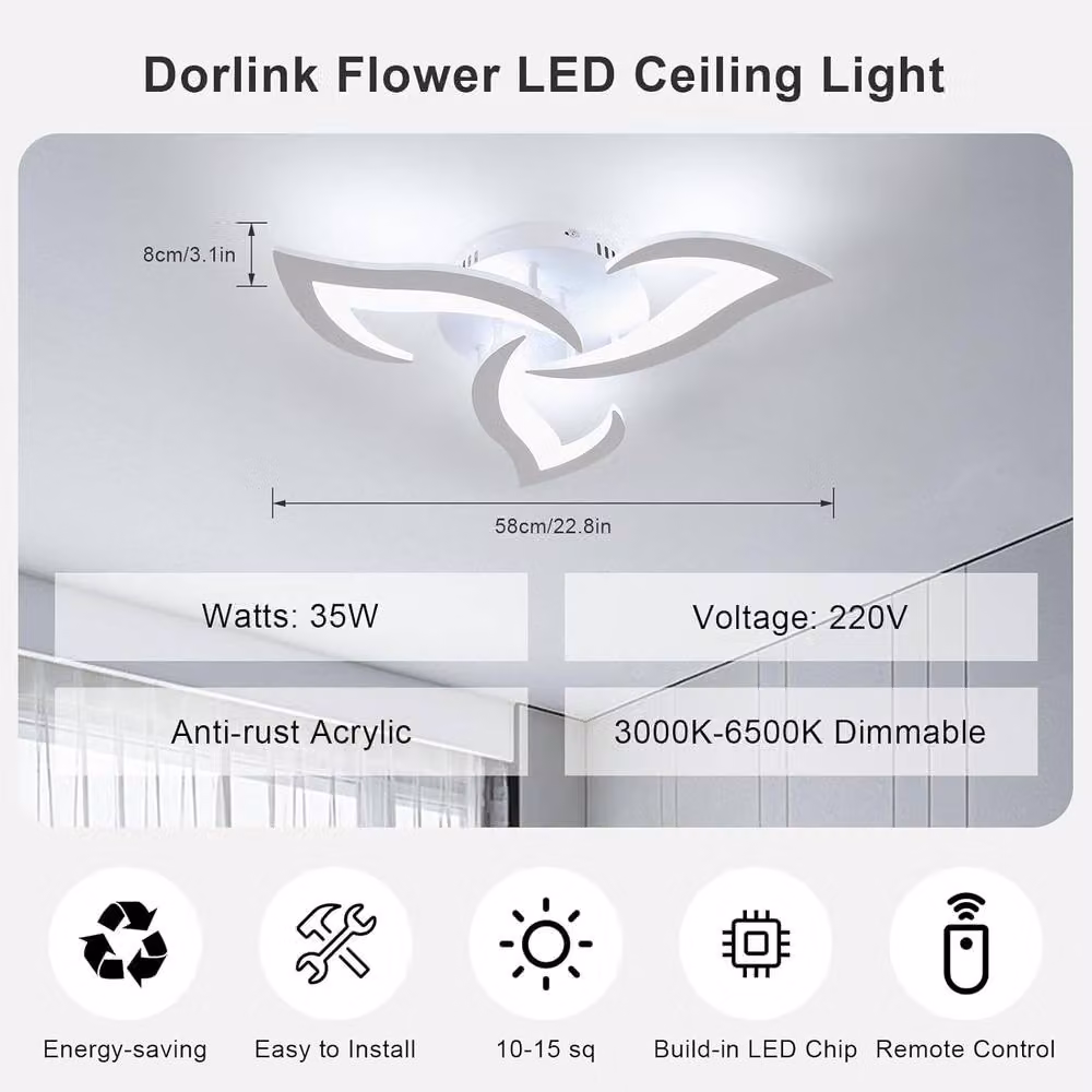 Goeco White LED Flower Ceiling Light with Remote Control and Dimmable Function – 3
