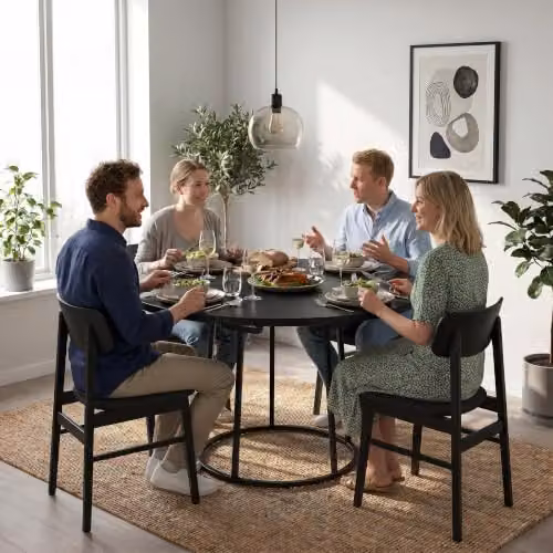 HOMCOM Modern Industrial Round Dining Table in Black, Diameter: 120 cm – 7