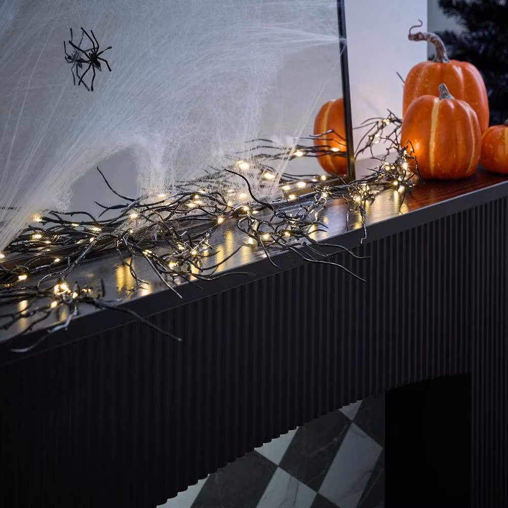 OHS Halloween LED Light Up Branch Garland in Black, Warm White, Length: 180 cm – 2