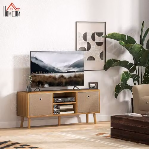 HOMCOM Brown Wood Modern TV Cabinet Stand for Up to 50-Inch Flat-Screen TVs, W: 110 cm, D: 29 cm, H: 46.5 cm – 2