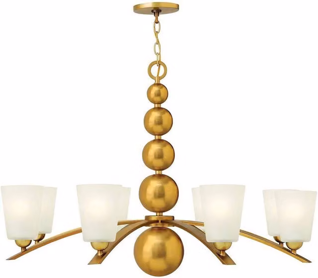 Elstead Zelda 8 Light Multi Arm Mid-Century Chandelier in Gold/Brass with Transparent Glass Spheres and E27 Bulbs