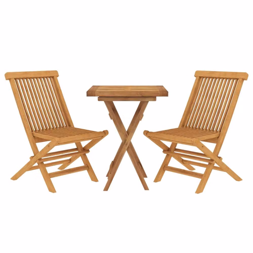 Berkfield Home 3 Piece Classic Garden Dining Set in Brown Solid Teak Wood – 3