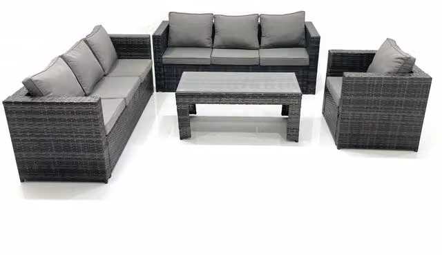 Fimous 7 Seater Rattan Garden Furniture Set with L-Shape Sofas, Armchairs and Coffee Table in Dark Grey – 1