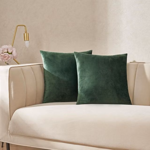 Sienna Set of 4 Matte Velvet Square Cushion Covers in Forest Green
