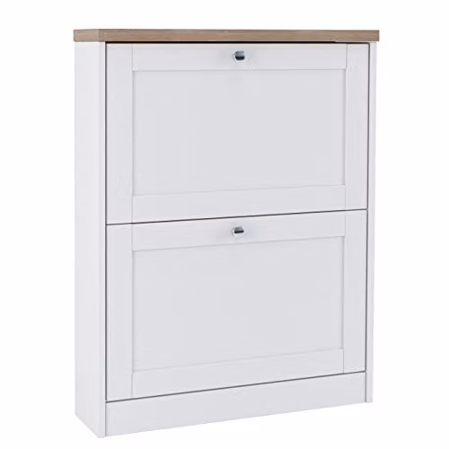 Dorel Home Furnishings HEIDE Modern White Shoe Chest Cabinet with Tilting Compartments, W/D/H: 70 x 19 x 90 cm