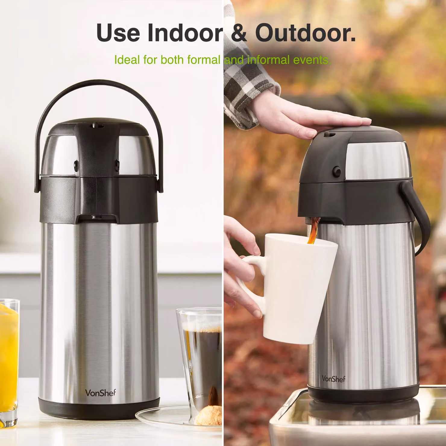 VonShef 3L Stainless Steel Double-Wall Insulated Vacuum Airpot Coffee and Tea Dispenser in Silver with Safety Lock and Carry Handle – 4
