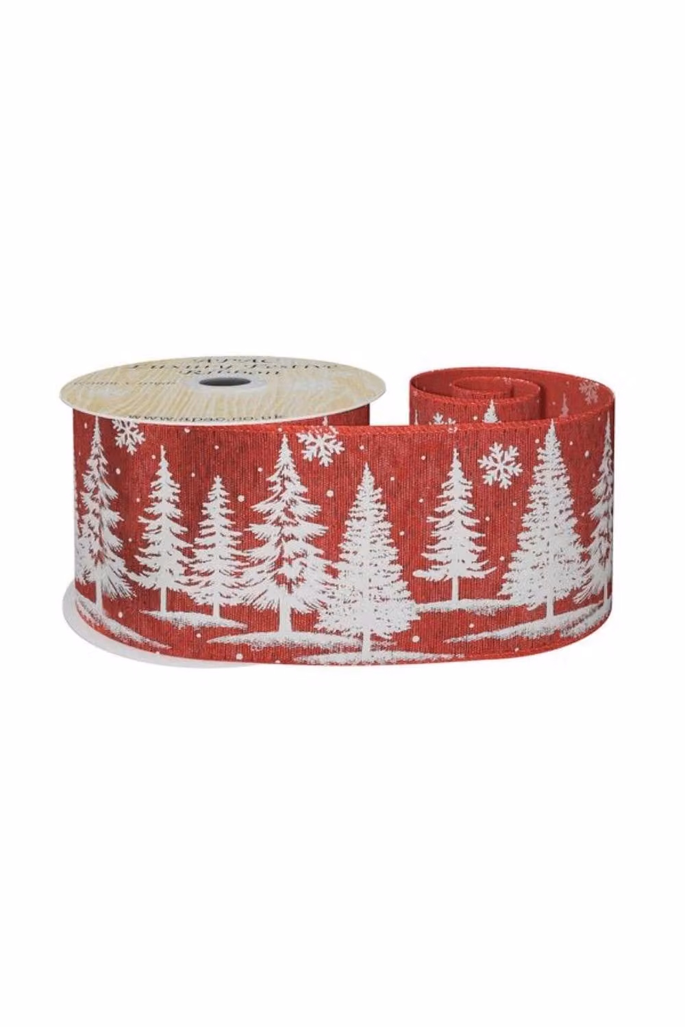 KDMD Red Mesh Ribbon with White Christmas Tree Print, Width: 6.3 cm, Length: 9.14 m – 2