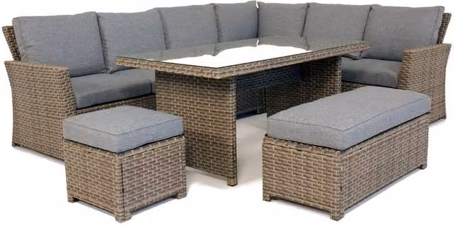 Mint Outdoor Palma 9 Seater Grey Rattan Corner Garden Lounge Set with Glass Table