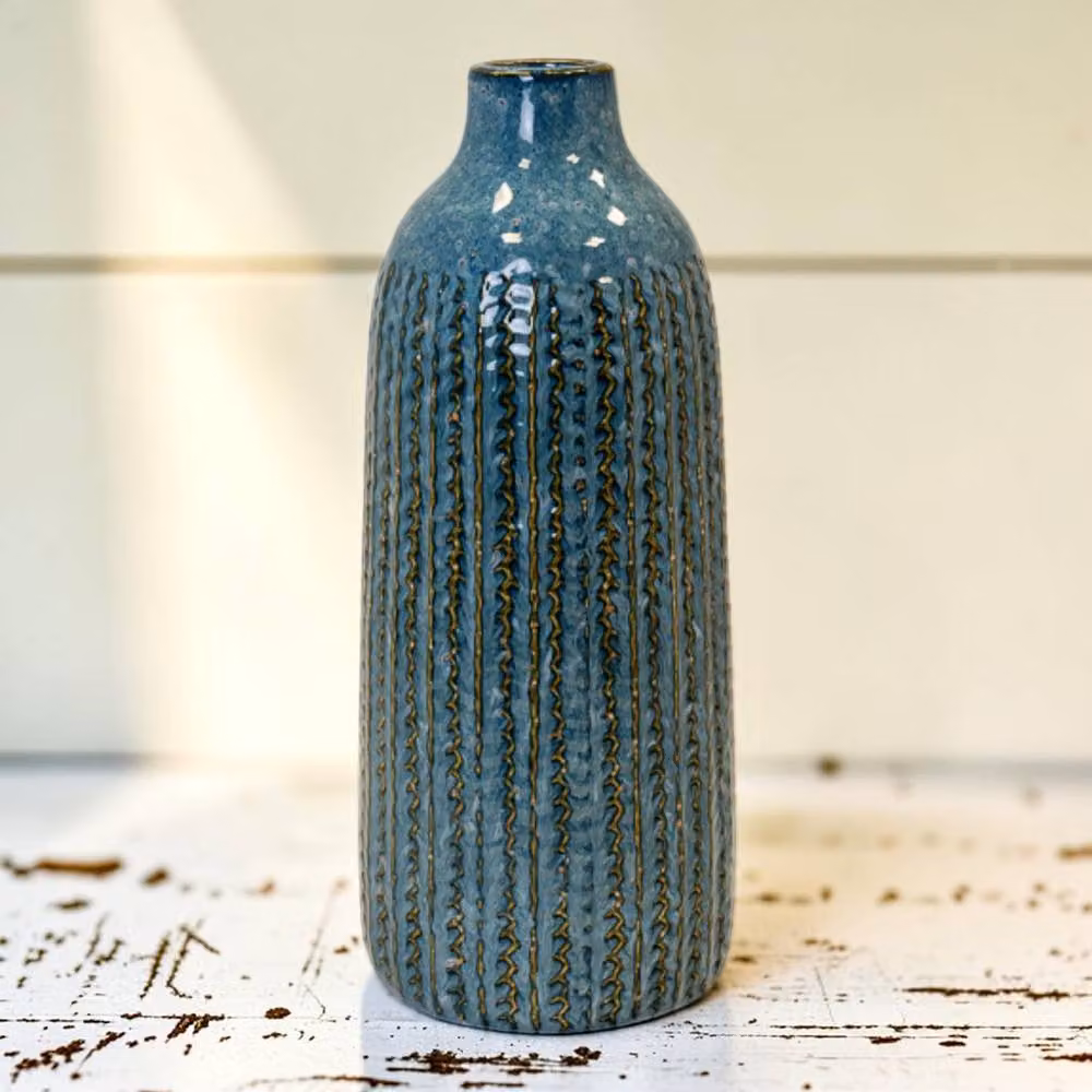 Four Candle Blue Ceramic Tall Bottle Vase, Height: 37.5 cm – 2