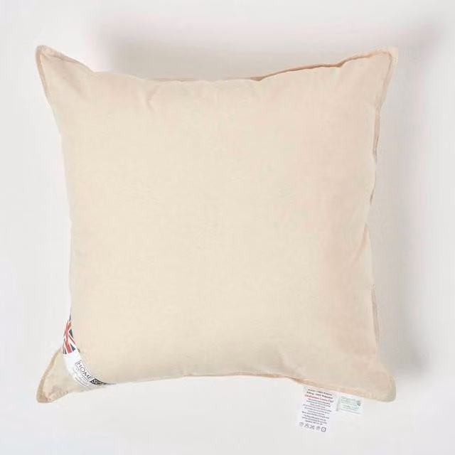 Homescapes Organic Cotton Square Cushion Pad Insert in Beige and Yellow, 50 x 50 cm