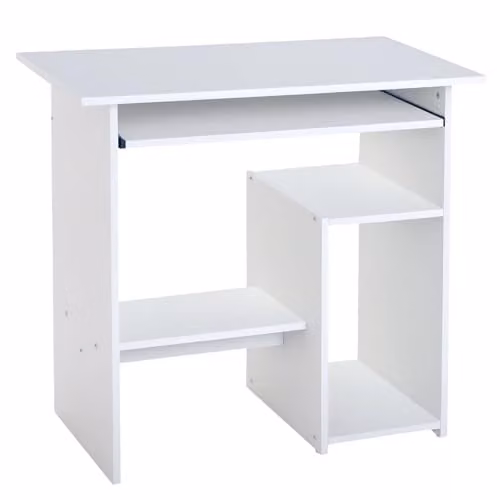 HOMCOM Modern White Computer Desk with Keyboard Tray and Storage Shelf for Home Office