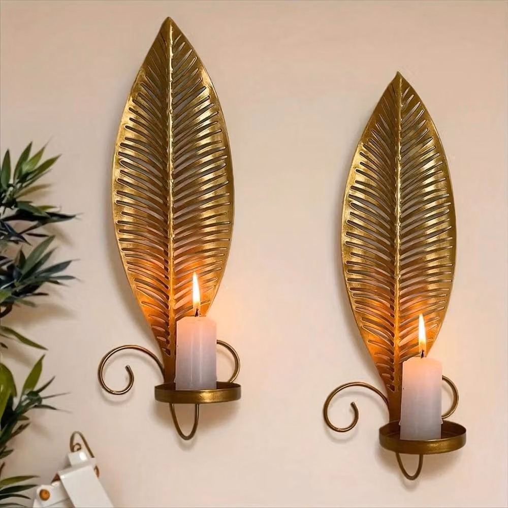 NESTLUNE Gold Classic Metal Wall Mounted Taper Candle Sconce Holders, 2-Piece Set, W/H: 100 x 15 cm – 2