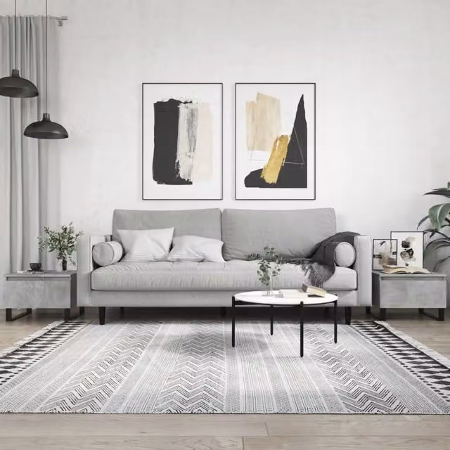 Berkfield Home Set of 2 Modern Square Coffee Tables in Concrete Grey, W/D/H: 50 x 46 x 35 cm