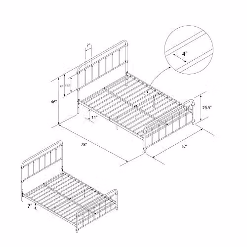 DHP Furniture Wallace Metal Double Bed in Bronze, W/D/H: 145 x 140 x 198 cm – 2