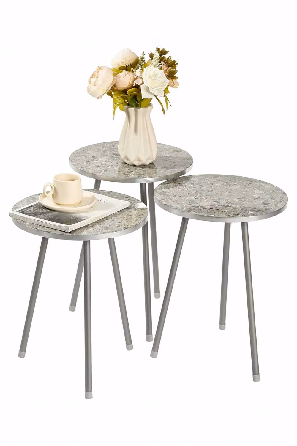 Hygrad Built to Survive Set of 3 Round Wood and Metal Nesting Tables in Grey – 5