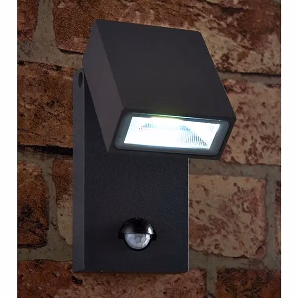 Netlighting Morti Integrated LED PIR Outdoor Wall Light in Black with Textured Dark Matt Anthracite Glass and Aluminium Body, IP44 Rated – 2
