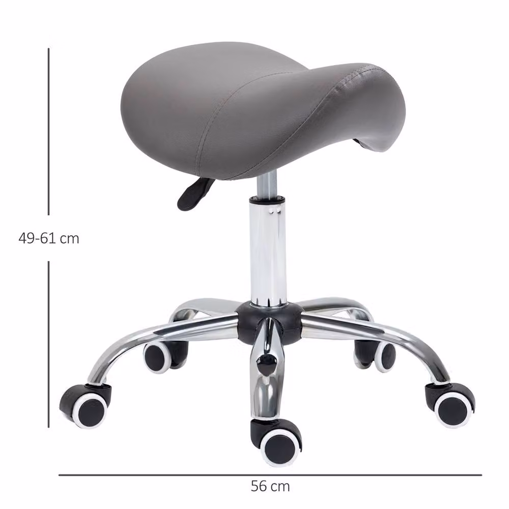 EONLION Grey Hydraulic Rolling Saddle Stool with Synthetic Leather and Metal Frame – 2