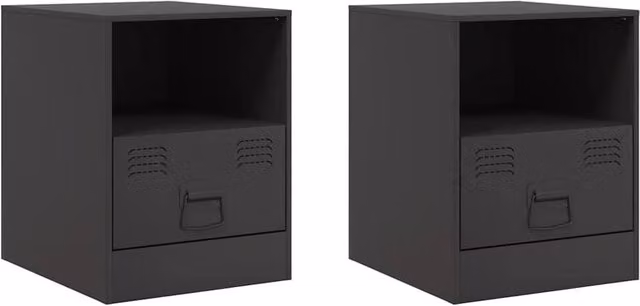 Berkfield Home Set of 2 Black Metal Bedside Cabinets, W/D/H: 34.5 x 39 x 44 cm – 1