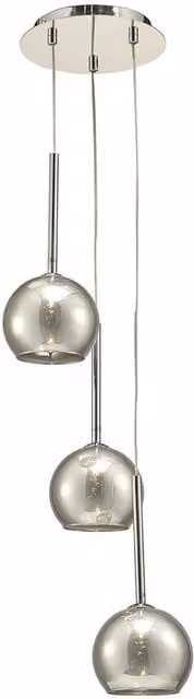Netlighting Regina 3 Light Ceiling Cluster Pendant with Grey Smoke Glass and Polished Chrome Finish