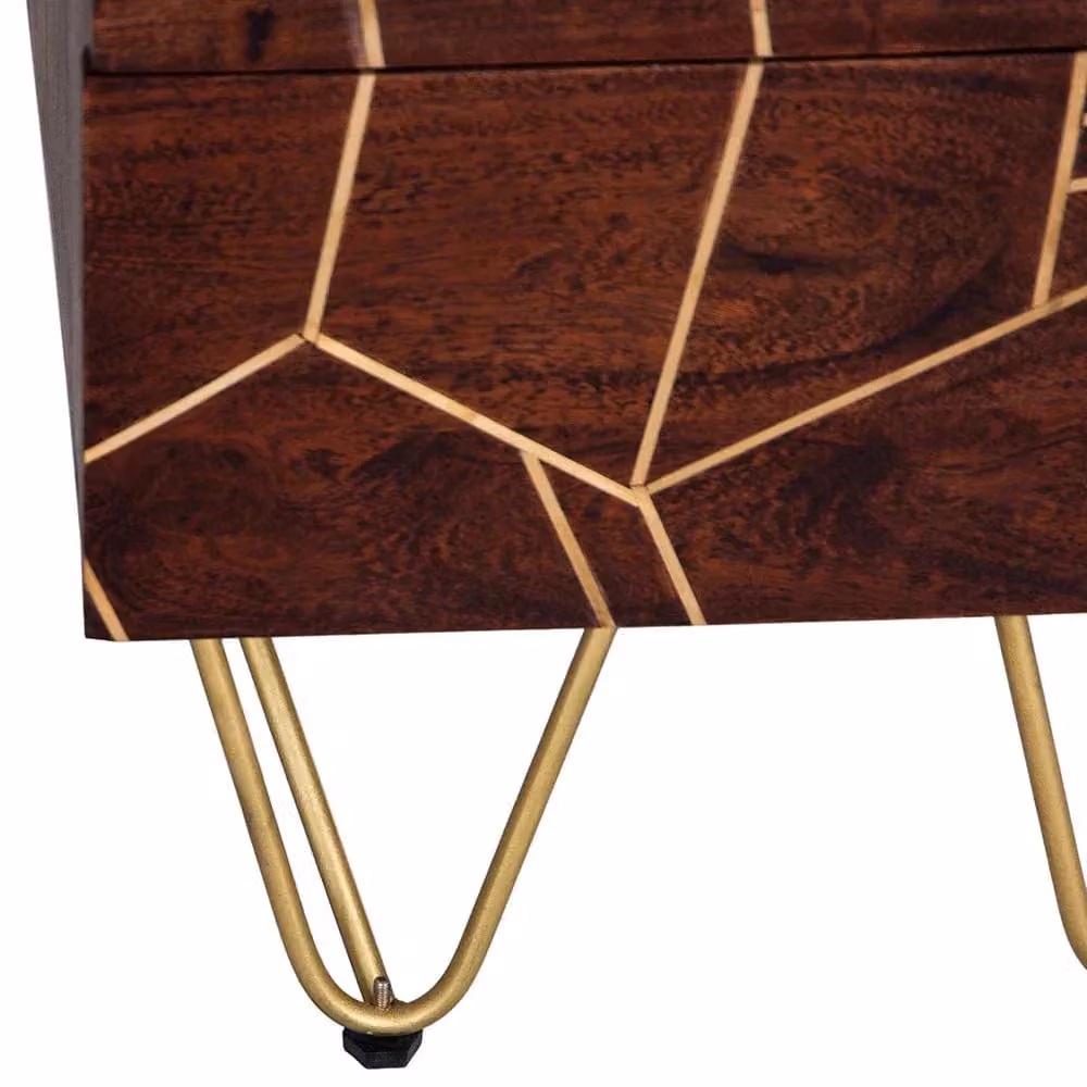 IH Design Jusleen Solid Mango Wood Tall Chest of Drawers in Brown and Gold – 5