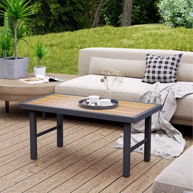 Outsunny Modern Metal Garden Coffee Table, Brown