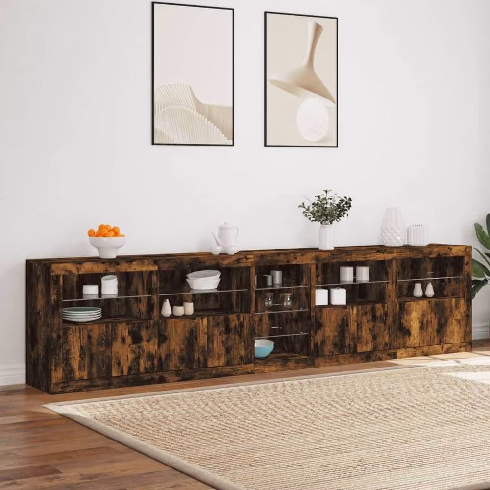 Berkfield Home Modern Sideboard with Integrated LED Lights in Smoked Oak Brown, W: 283 cm, D: 37 cm, H: 67 cm – 4