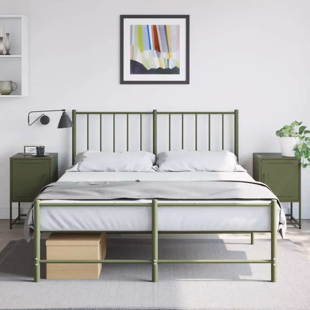 Berkfield Home Set of 2 Industrial Metal Bedside Cabinets in Olive Green, W: 36 cm, D: 39 cm, H: 60.5 cm – 3