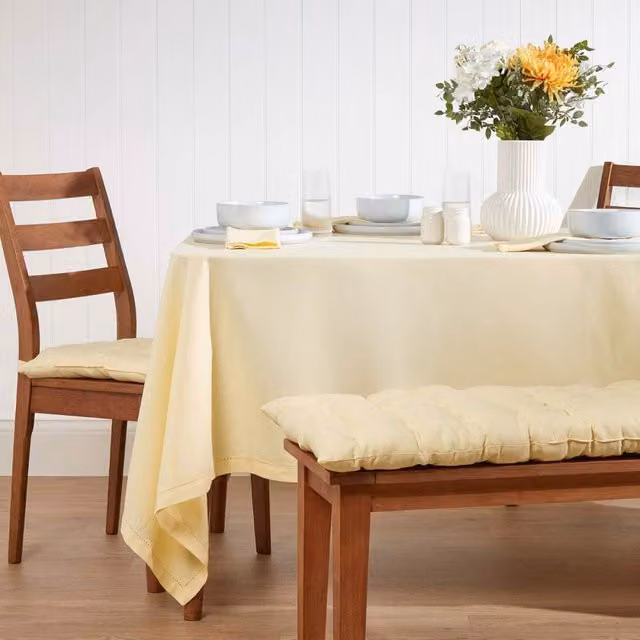 Homescapes Plain Cotton Rectangular Tablecloth in Beige and Yellow, W: 137.16 cm, L: 177.8 cm